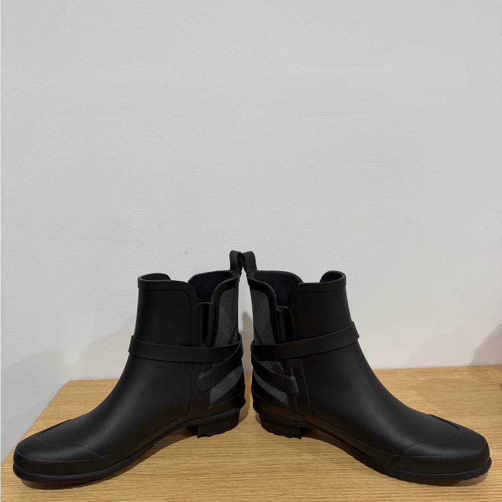 Burberry Black Ankle Boots with Check Detail - Picture 2 of 8